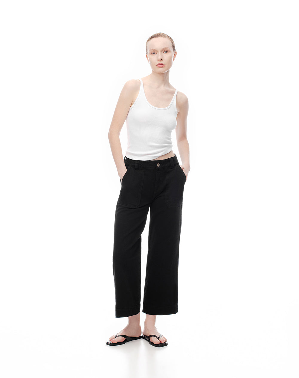 Jean culotte tiro medio negro mujer