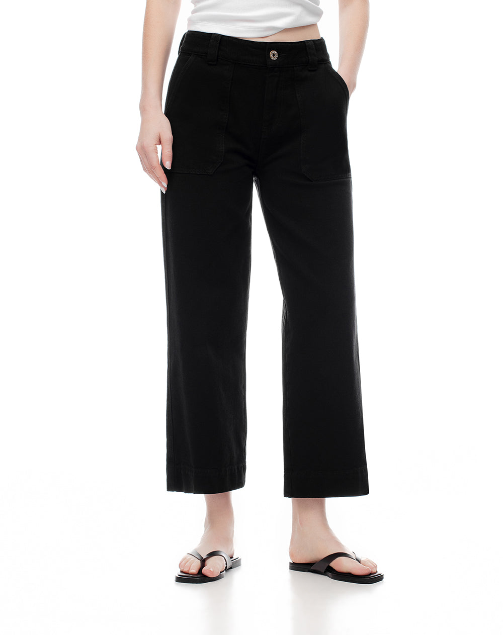 Jean culotte tiro medio 100% algodón negro mujer