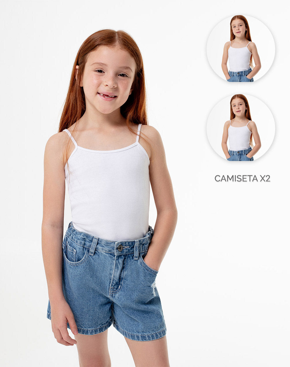 Camiseta set x 2-Silueta ajustada, escote redondo y tiras-Para niña ...