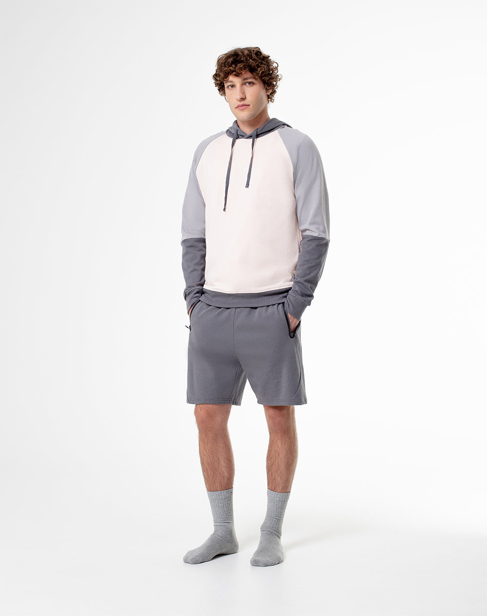 Buzo relaxed fit gris bloques