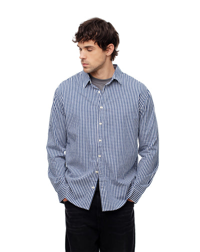 Camisa regular fit manga larga azul con cuadros