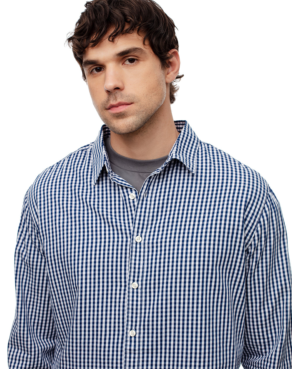 Camisa regular fit manga larga azul con cuadros