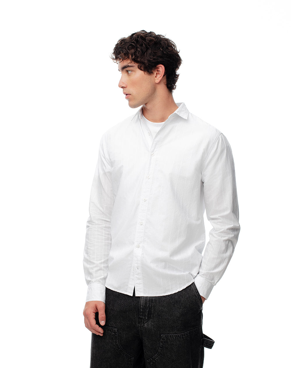 Camisa regular manga larga blanca hombre