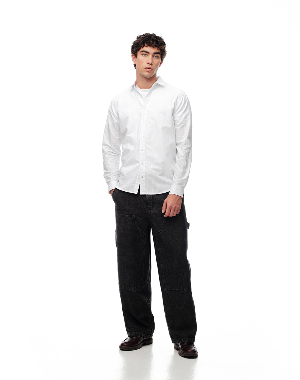 Camisa regular manga larga blanca hombre