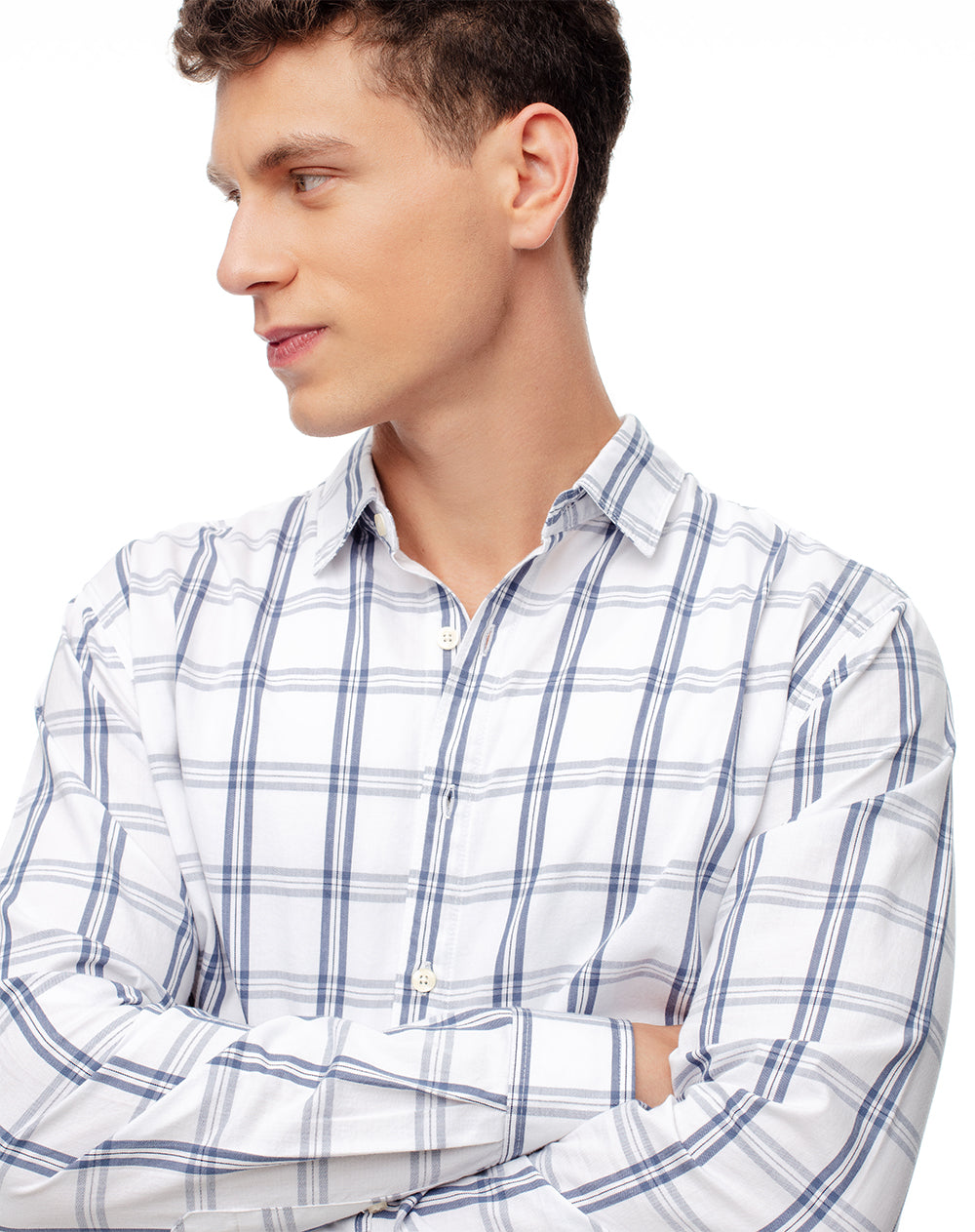 Camisa regular fit manga larga blanco cuadros