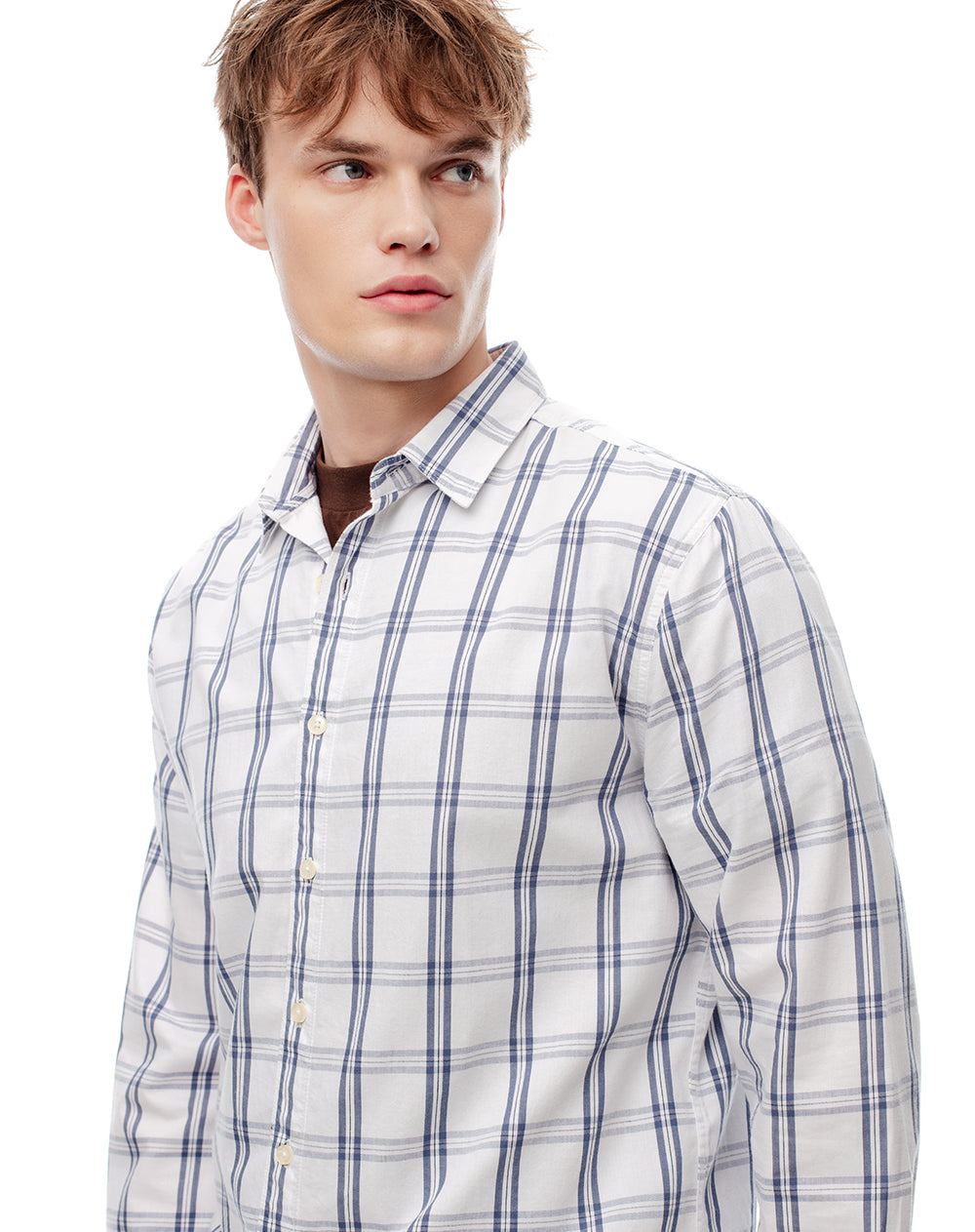Camisa regular fit manga larga blanco cuadros