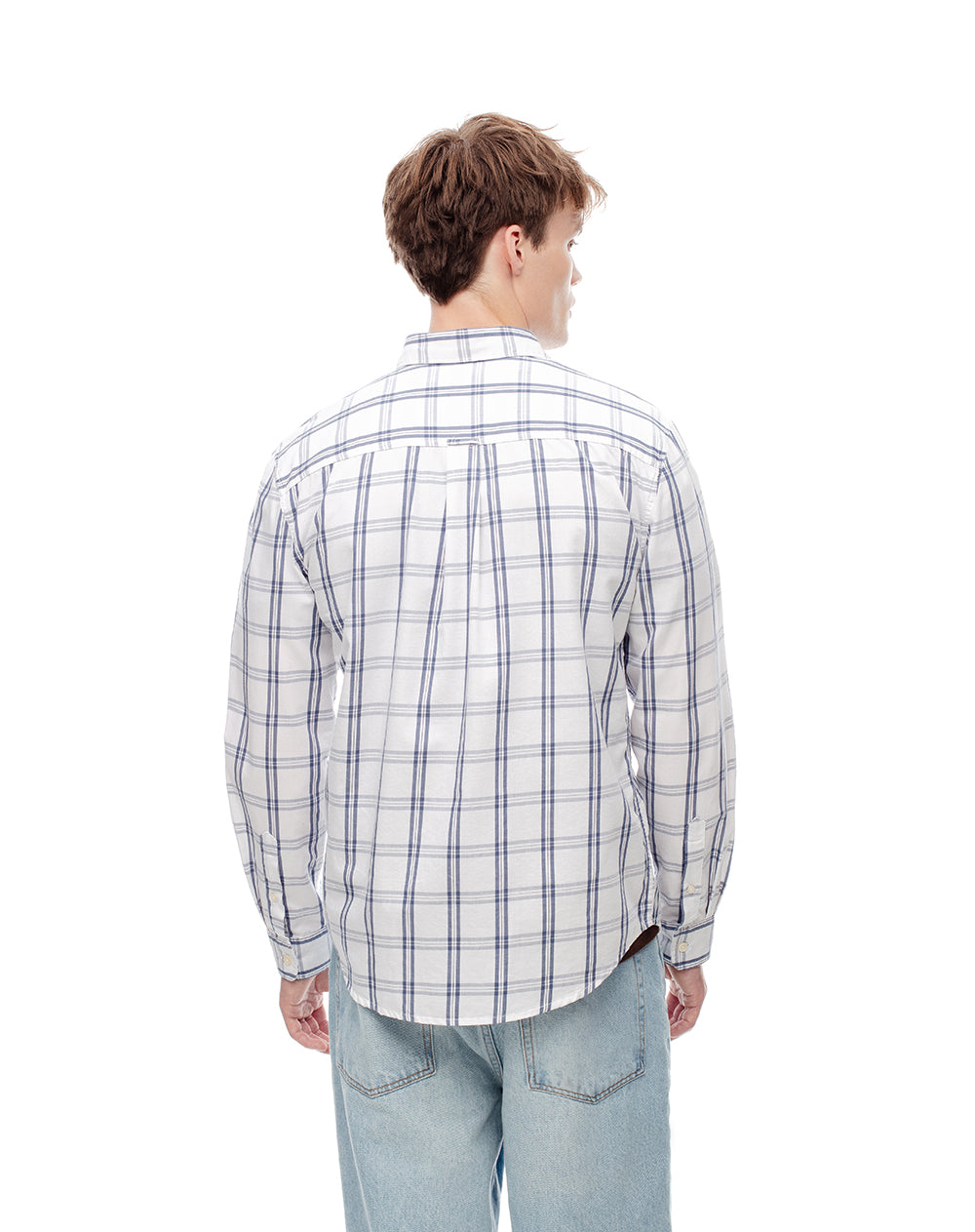 Camisa regular fit manga larga blanco cuadros