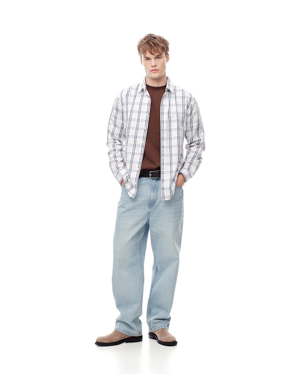 Camisa manga larga regular algodón cuadros hombre