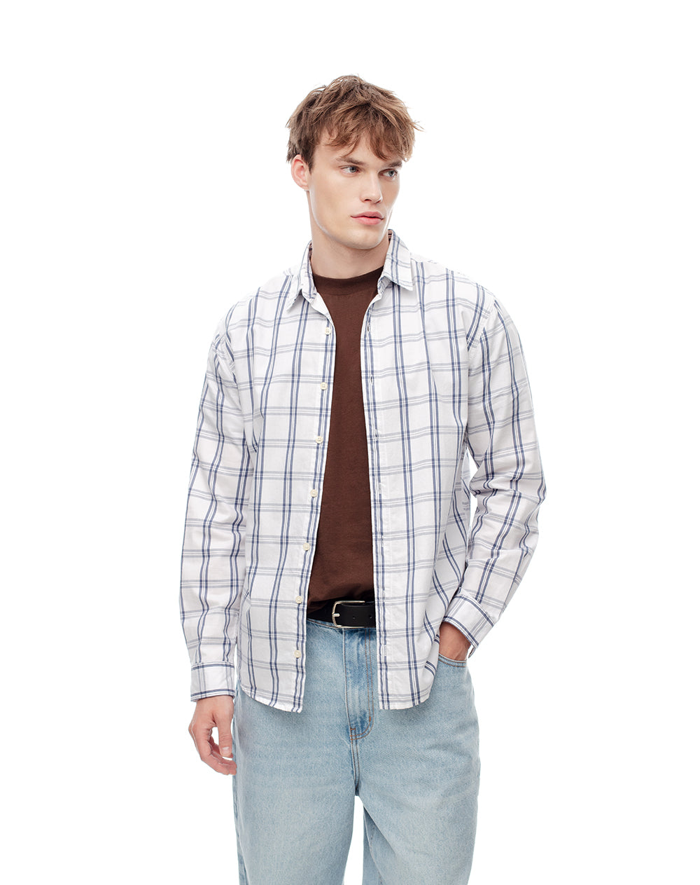 Camisa manga larga regular algodón cuadros hombre