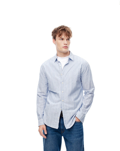 Camisa regular fit manga larga blanca con rayas