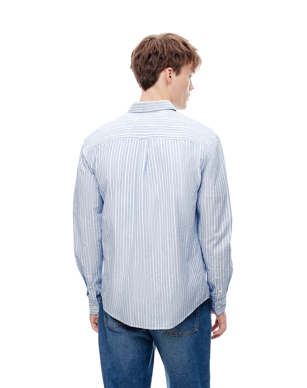 Camisa regular fit manga larga blanca con rayas
