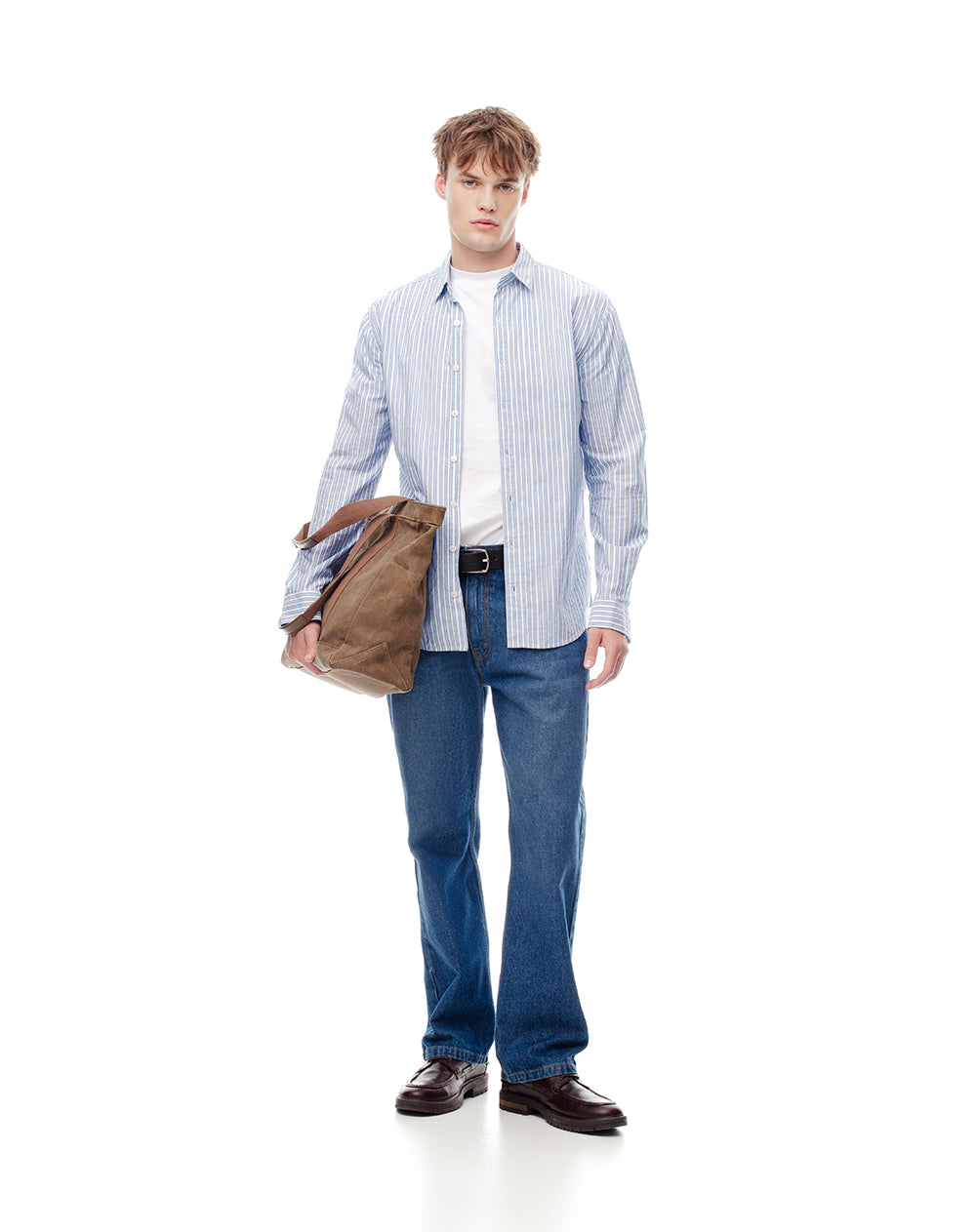Camisa manga larga regular algodón rayas hombre