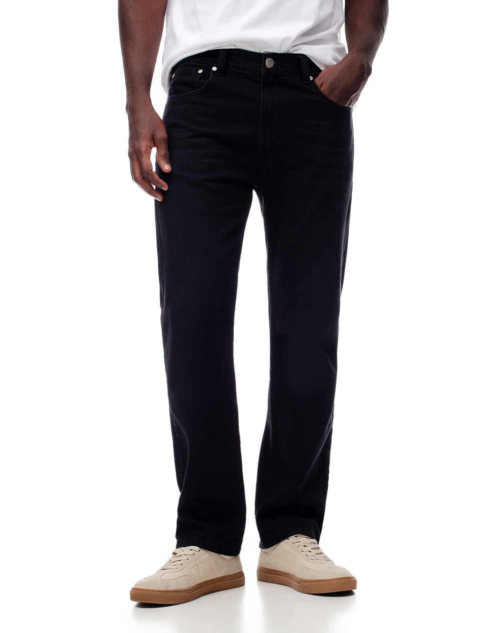 Jean regular fit tiro medio denim negro