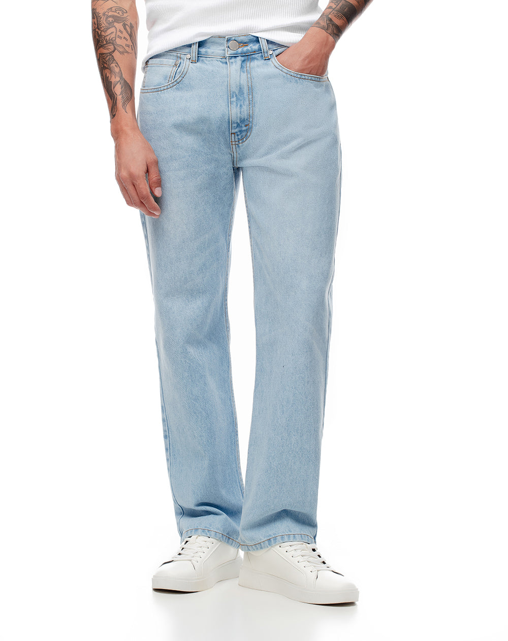 Jean regular fit tiro medio indigo claro