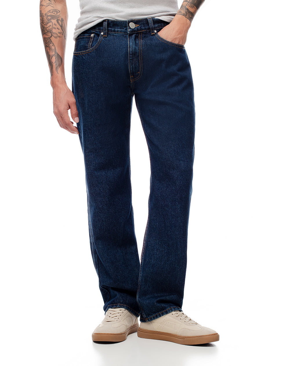 Jean regular fit tiro medio indigo oscuro