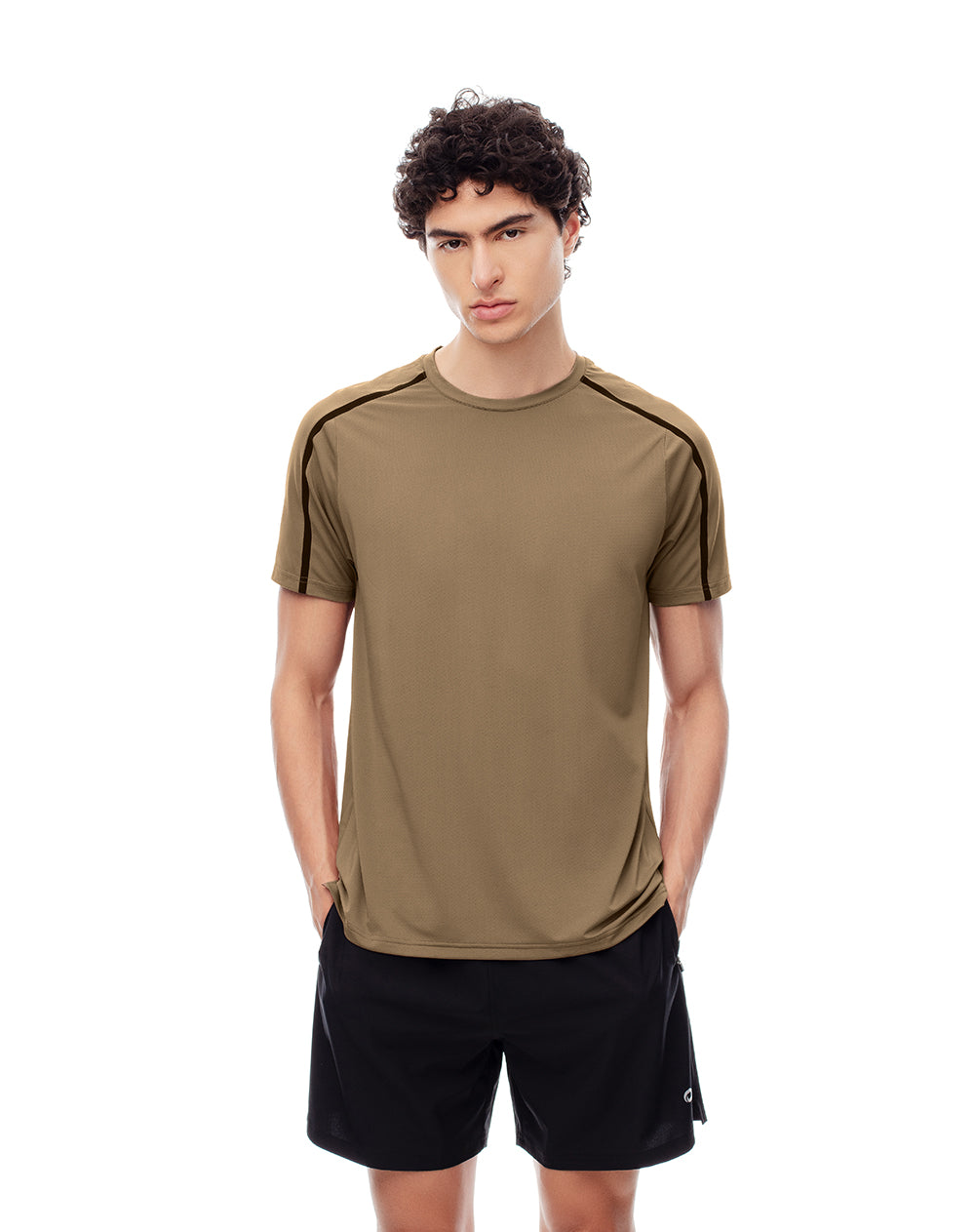 Camiseta deportiva antibacterial café hombre