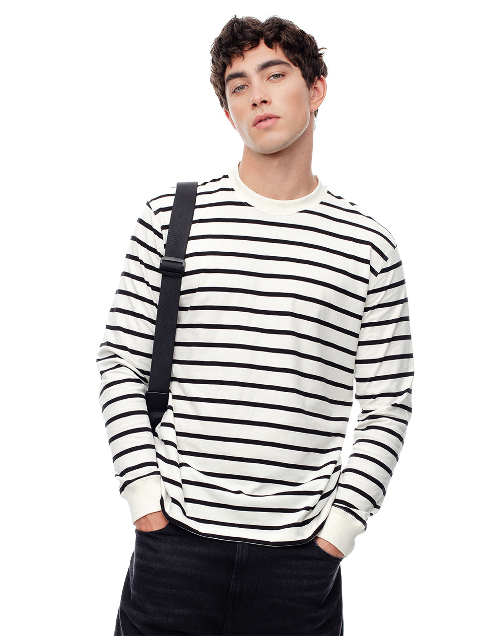 Camiseta regular fit manga larga habano rayas