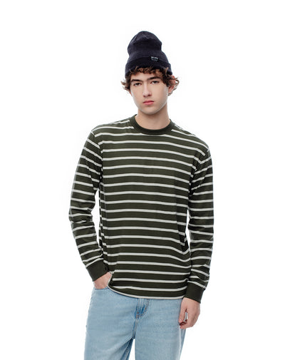 Camiseta regular fit manga larga verde rayas