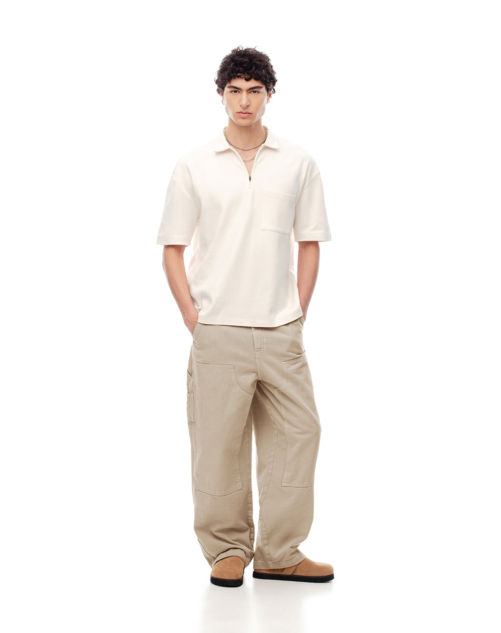 Jean cargo wide leg 100% algodón caqui hombre