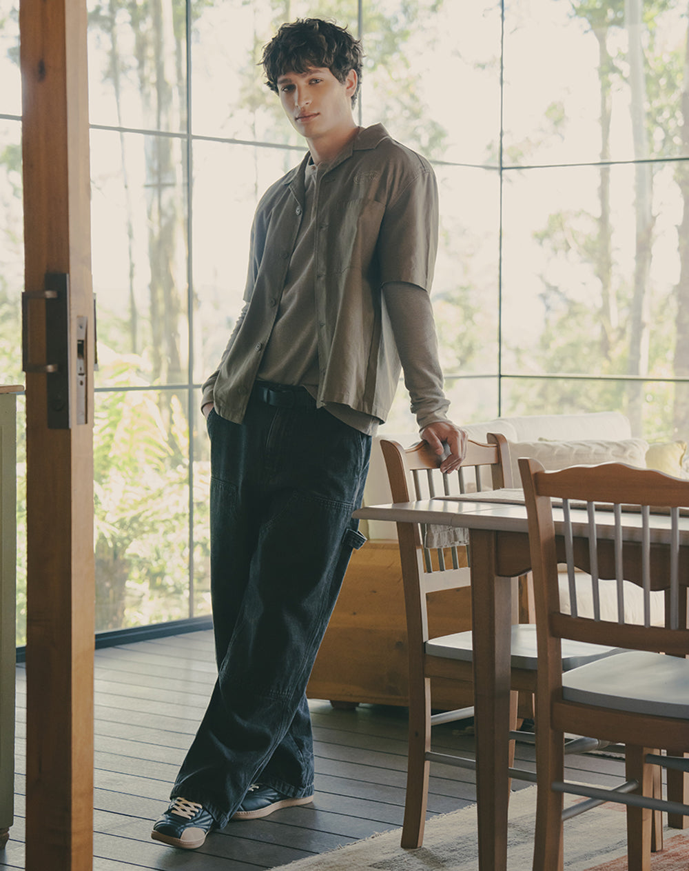Jean cargo wide leg 100% algodón negro hombre