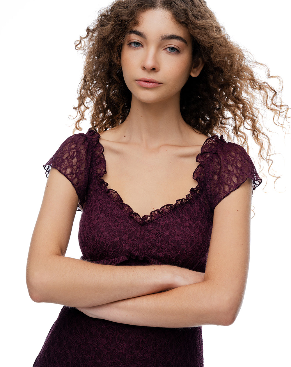 Vestido corto en encaje vino tinto mujer