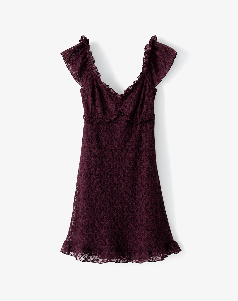 Vestido corto en encaje vino tinto mujer