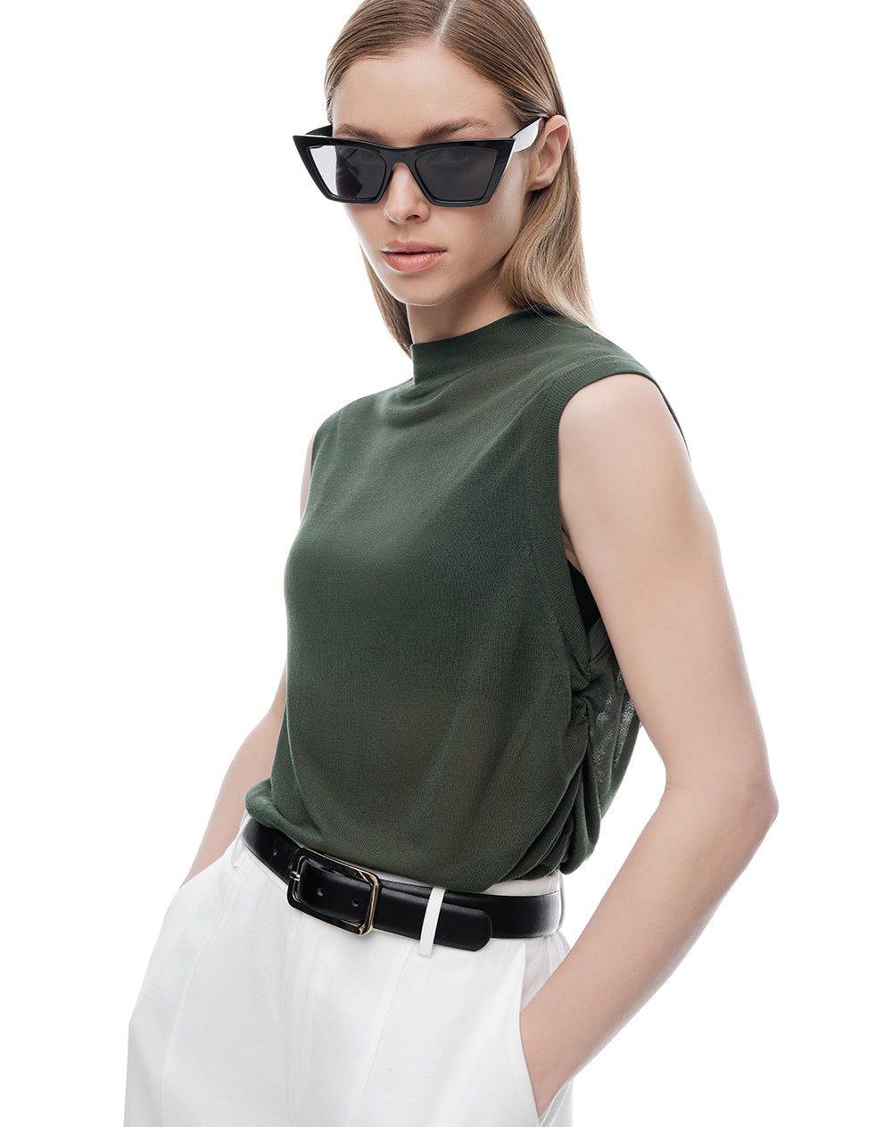 Blusa regular drapeada verde mujer