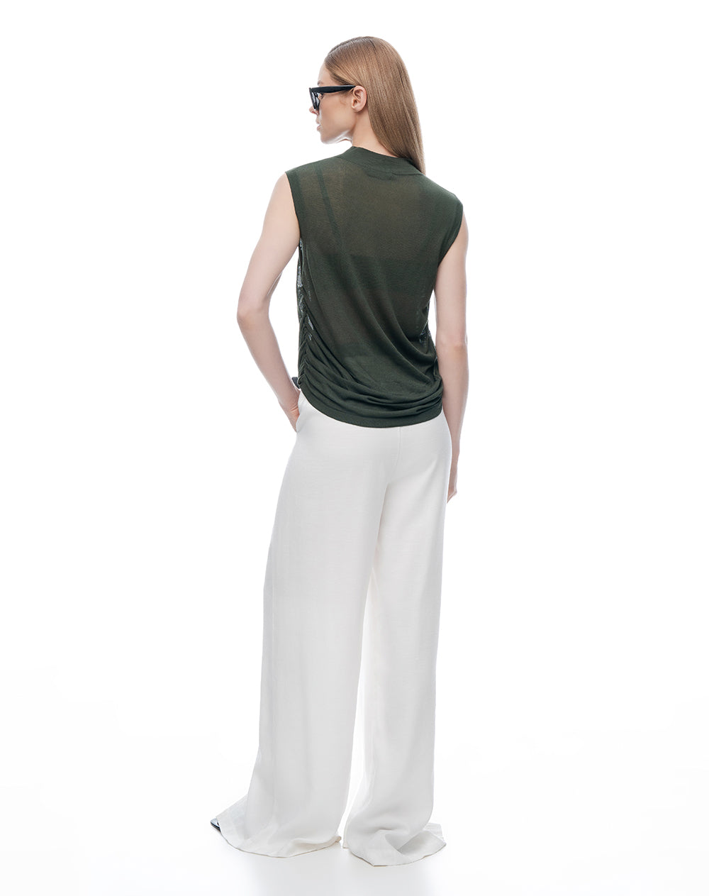 Blusa regular drapeada verde mujer