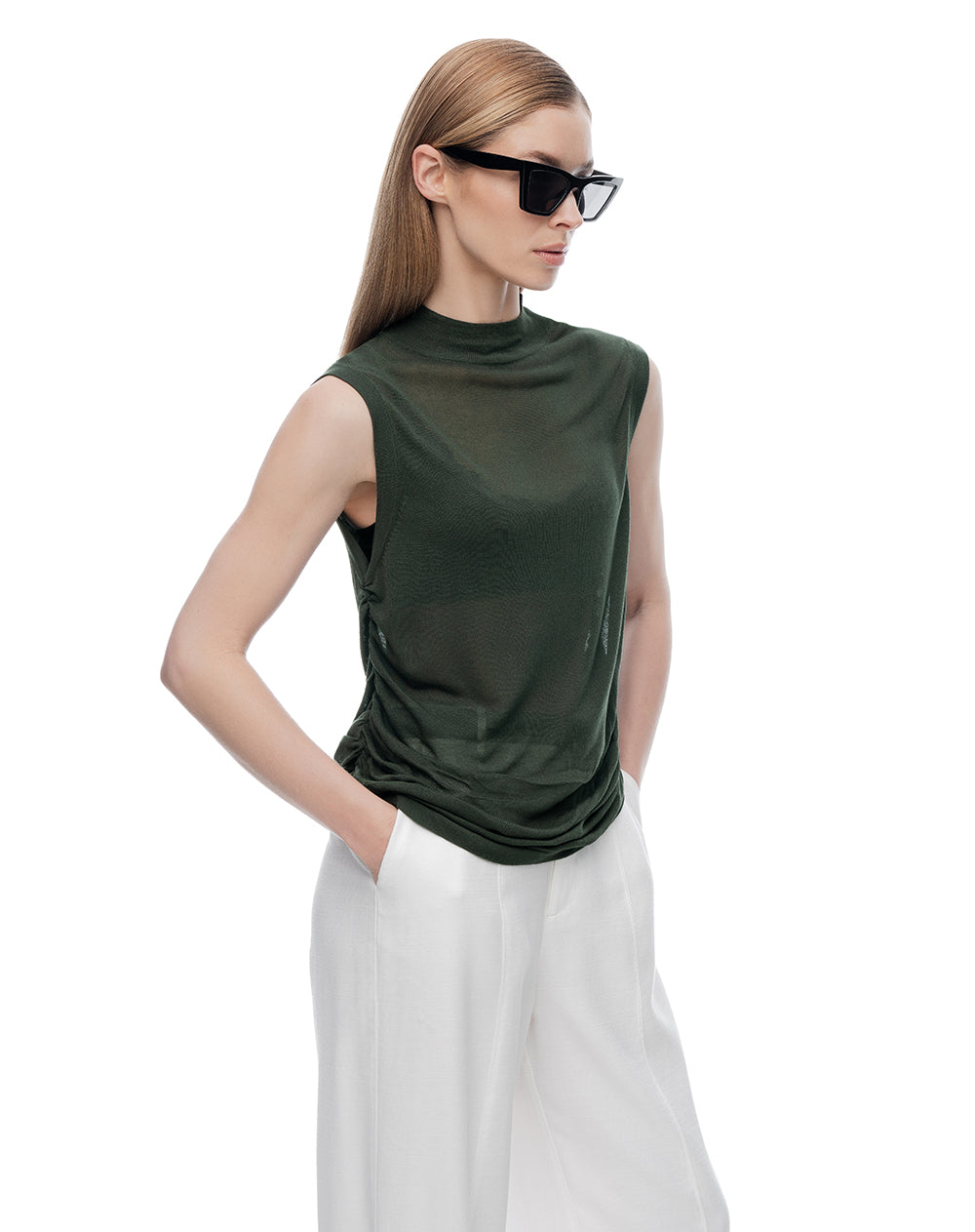 Blusa regular drapeada verde mujer