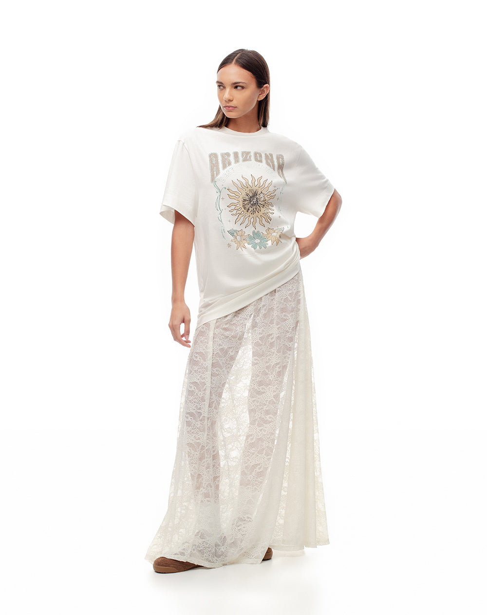 Camiseta relaxed fit manga corta cruda
