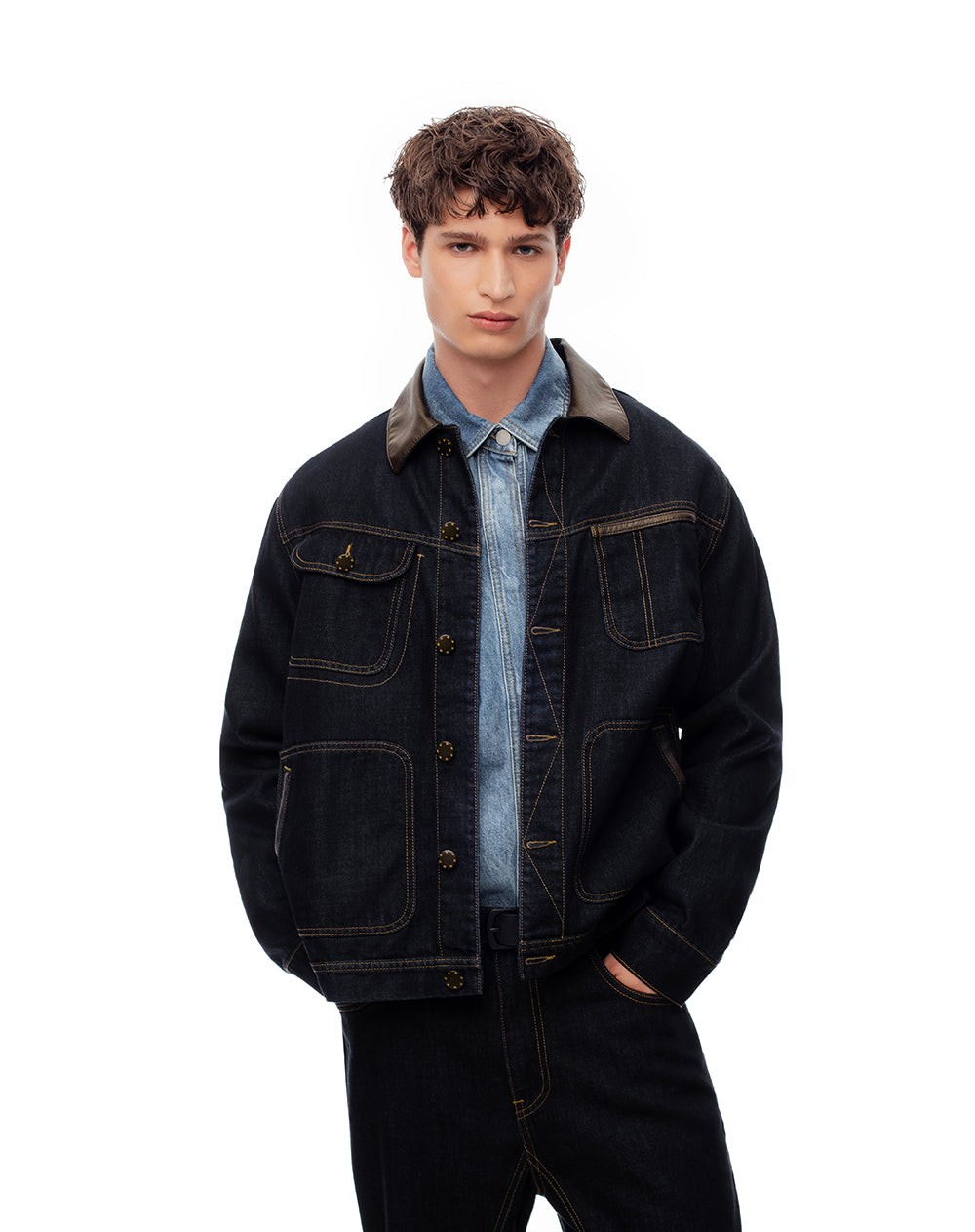Chaqueta regular 44% algodón índigo oscuro hombre