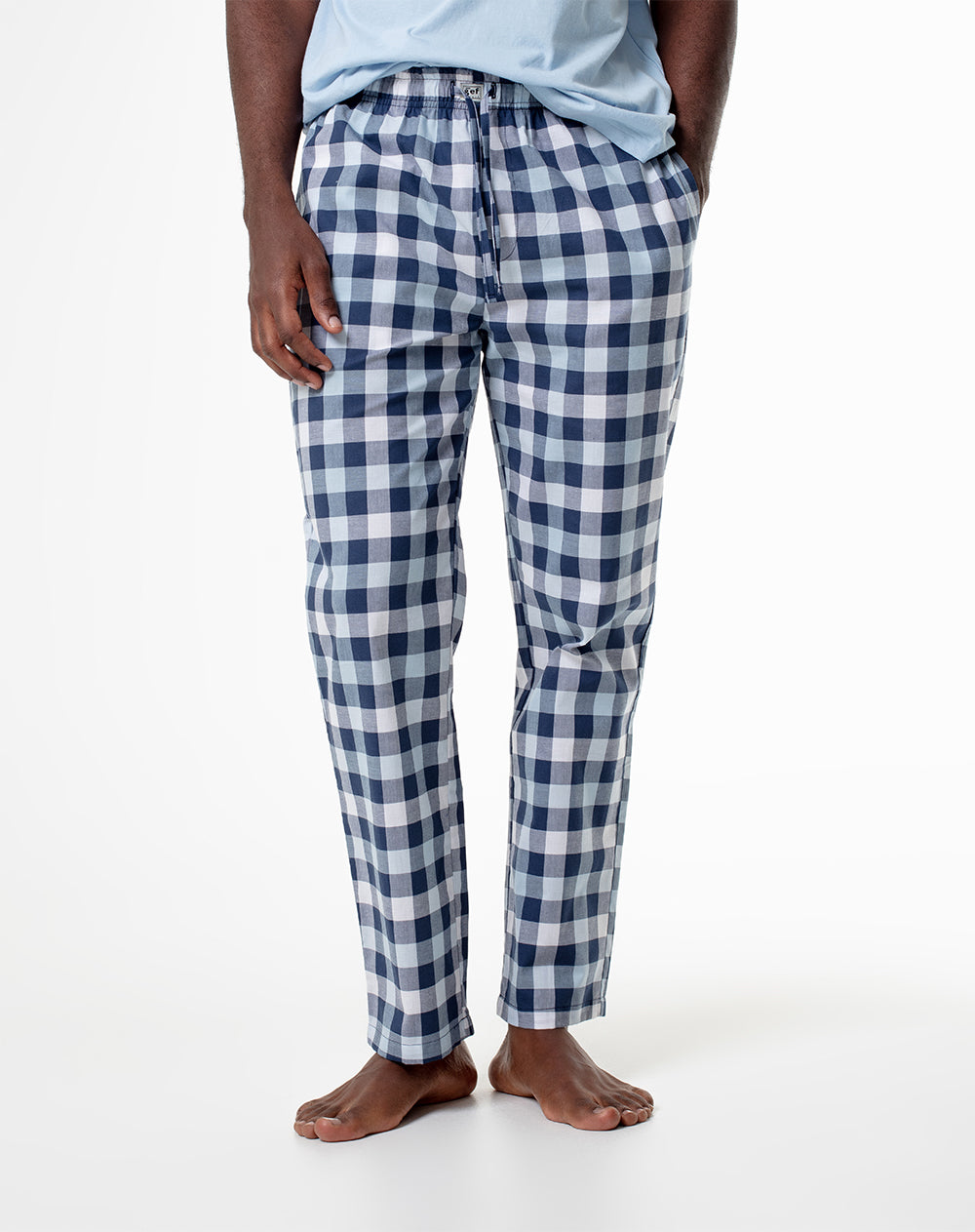 Pantalón regular fit tiro medio azul cuadros