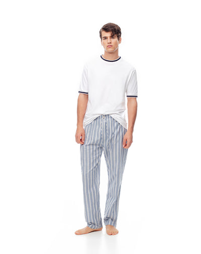 Pantalón regular fit tiro medio azul rayas