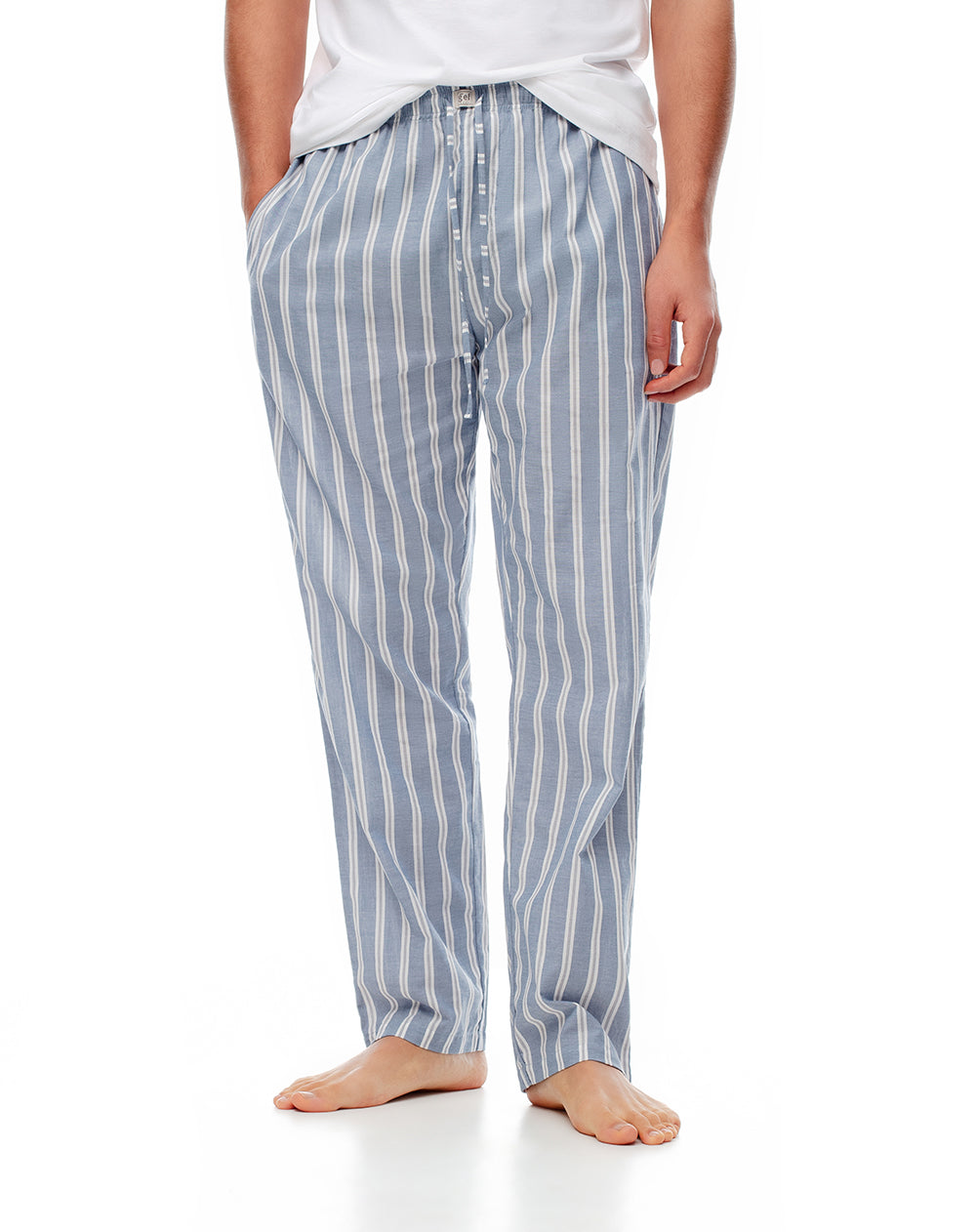 Pantalón regular fit tiro medio azul rayas