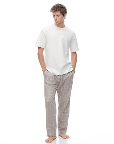 Pantalón regular tiro medio taupe cuadros hombre