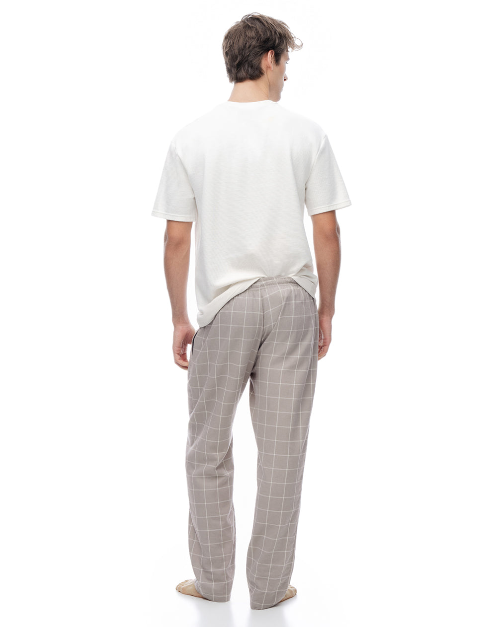 Pantalón regular tiro medio taupe cuadros hombre