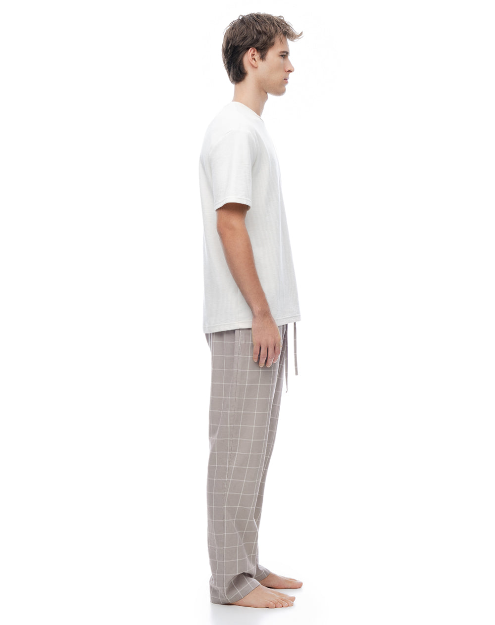 Pantalón regular tiro medio taupe cuadros hombre