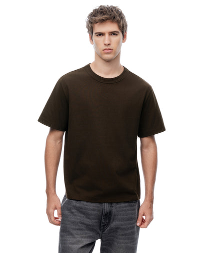 Camiseta regular manga corta café hombre