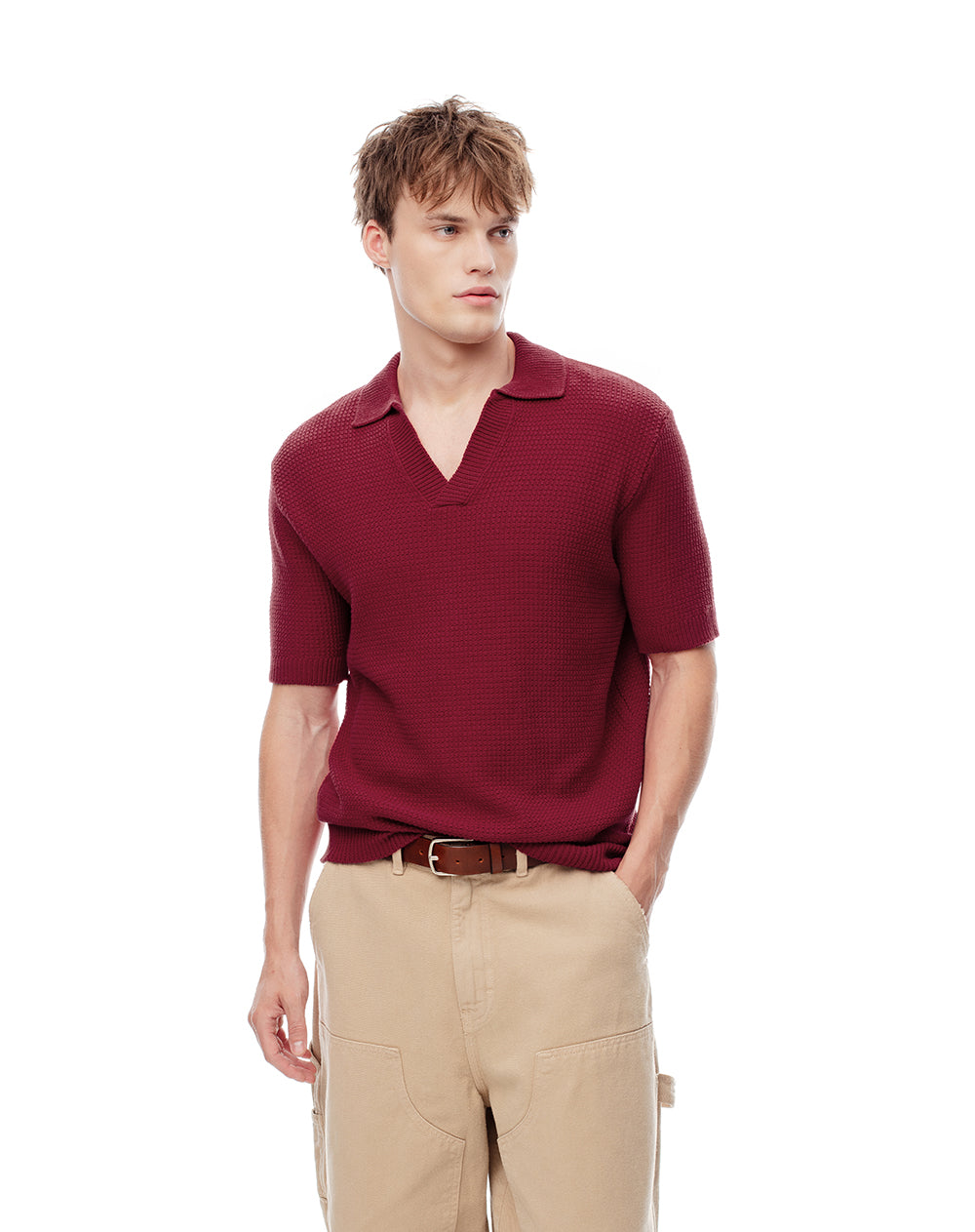 Polo regular tejido de punto algodón roja hombre