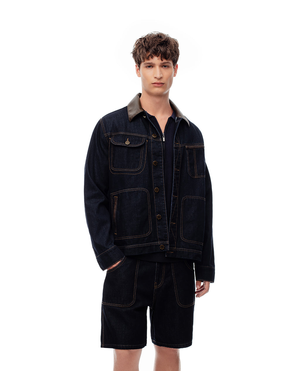 Bermuda regular 44% algodón índigo oscuro hombre