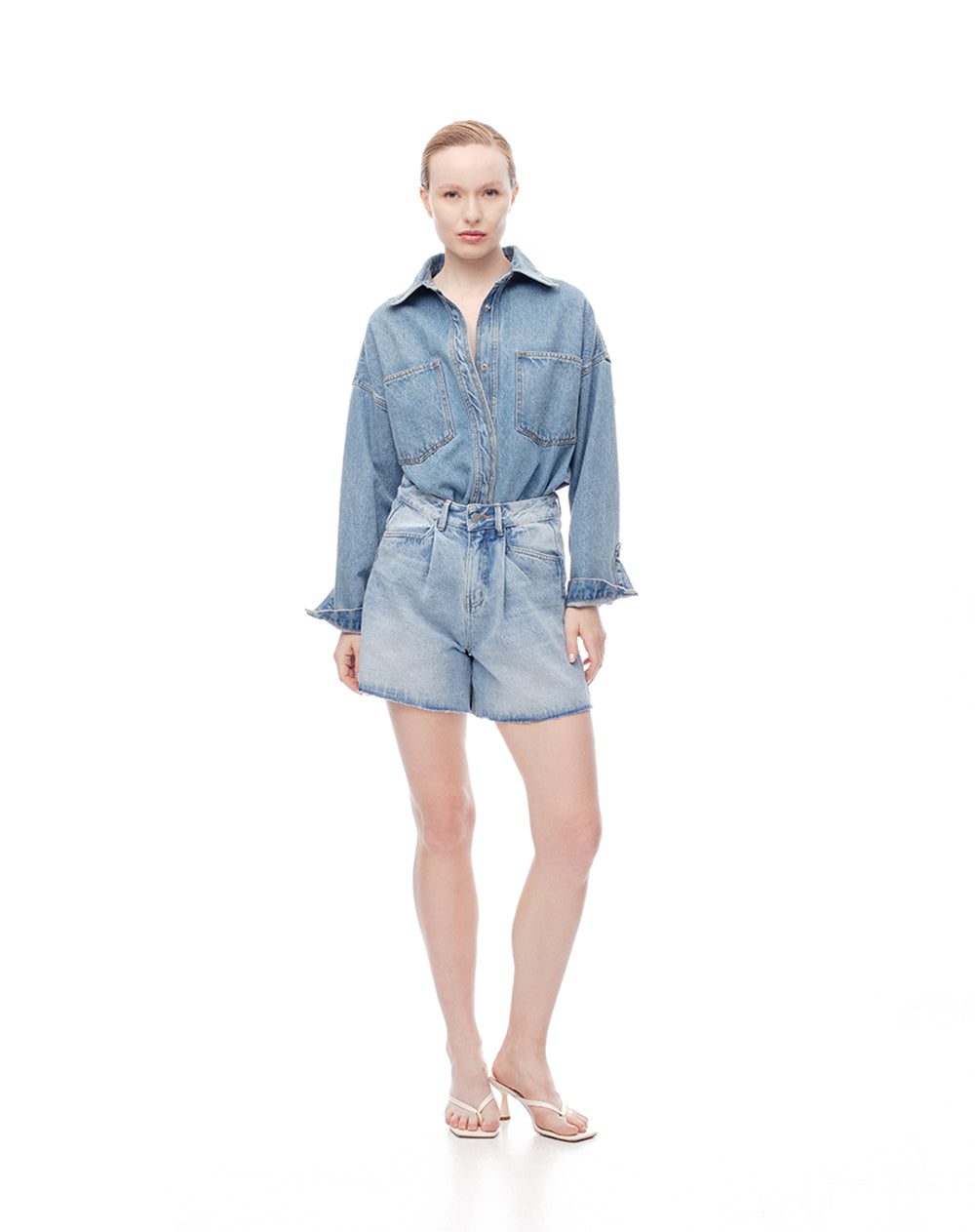 Short tiro alto denim índigo medio mujer