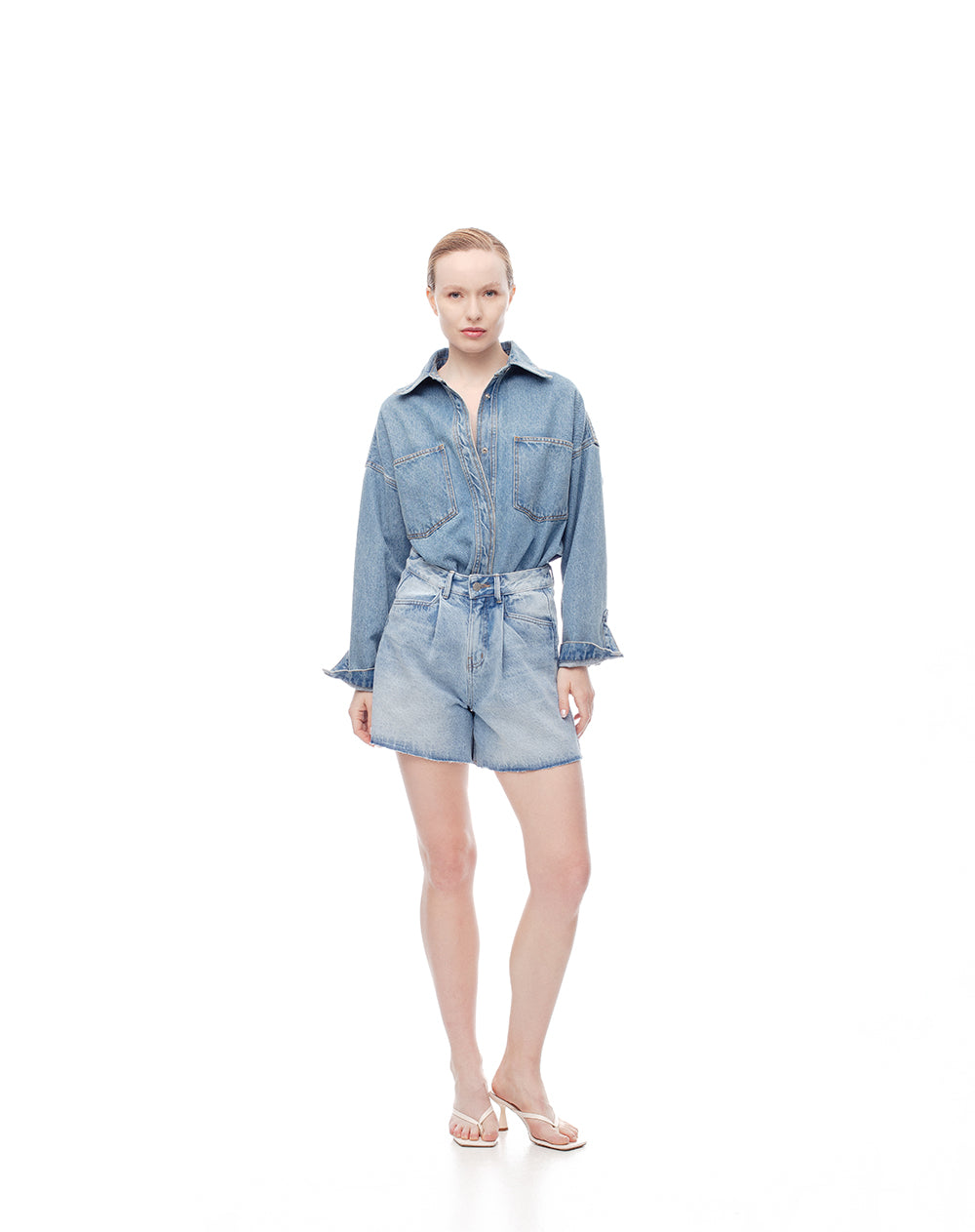 Short tiro alto denim índigo medio mujer