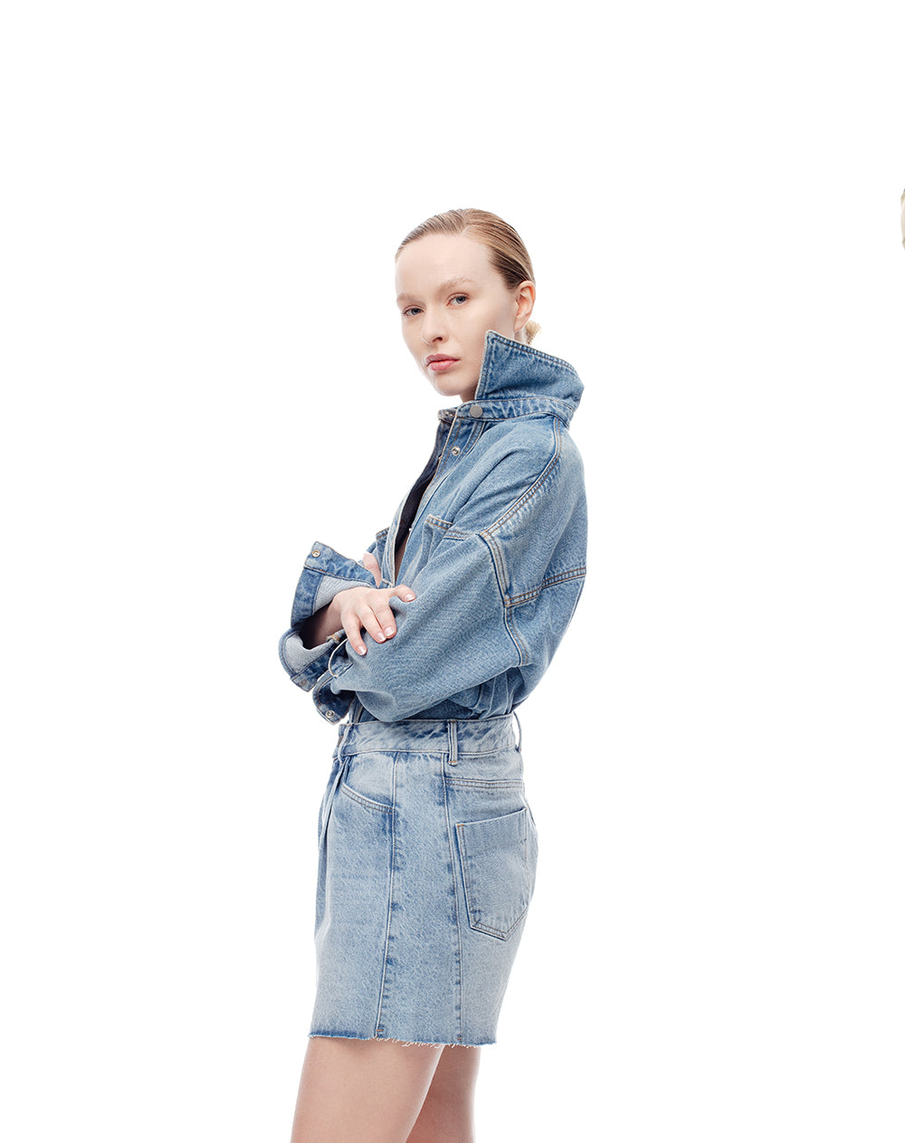 Short tiro alto denim índigo medio mujer