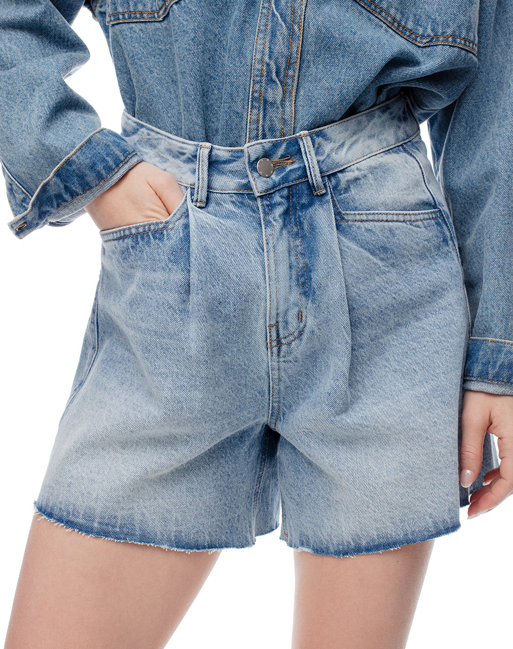 Short tiro alto denim índigo medio mujer