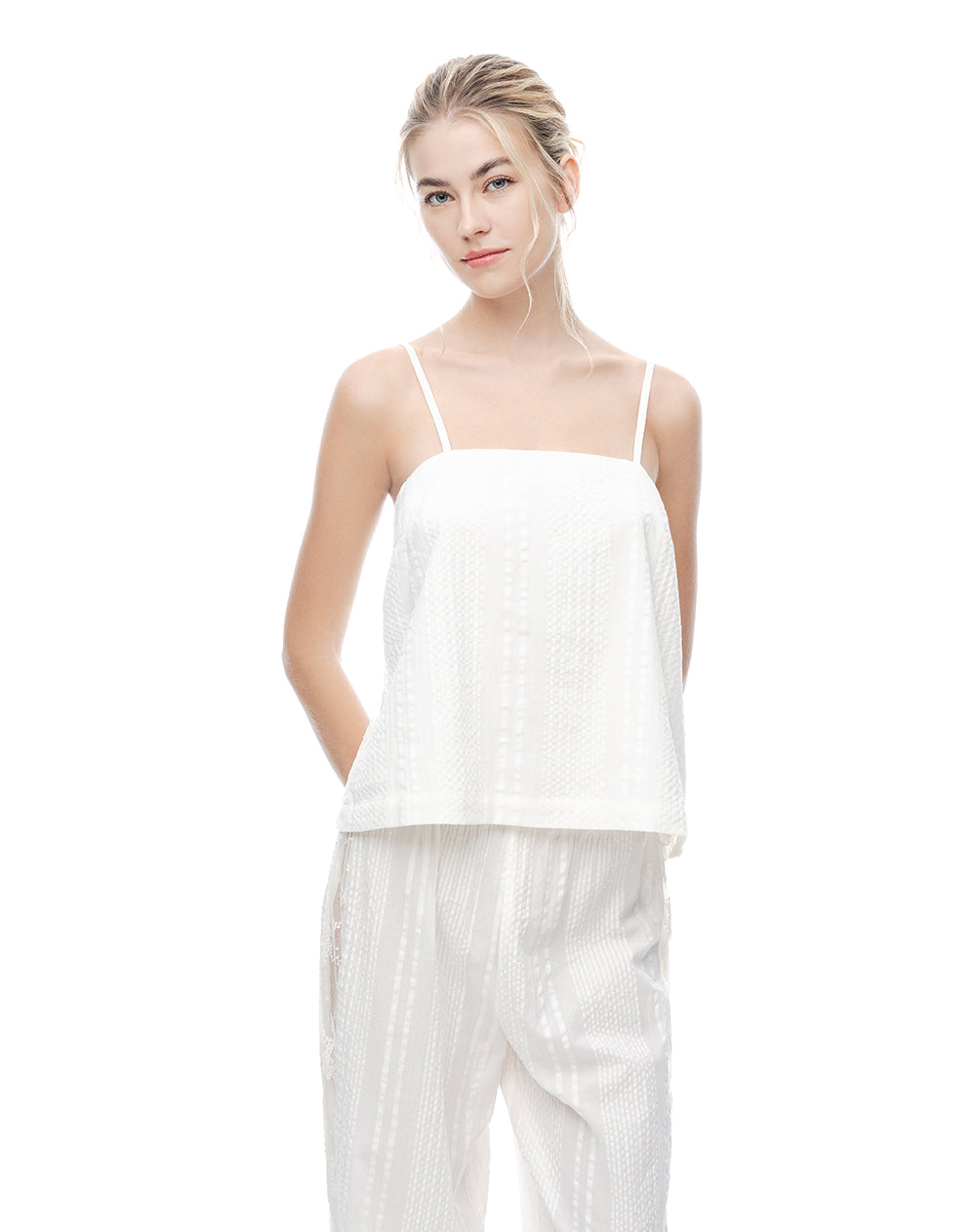Blusa regular texturizada blanca mujer