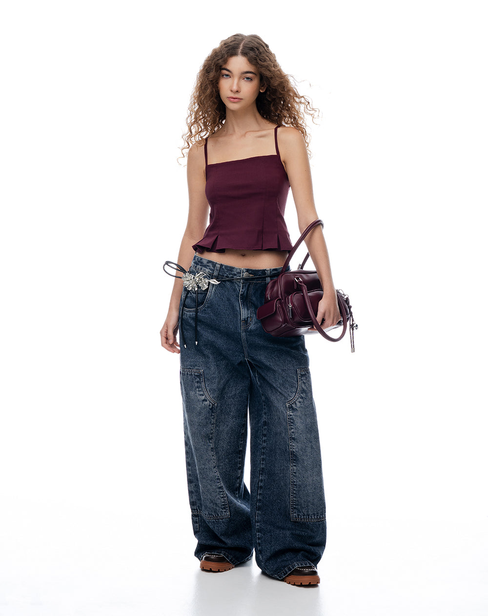 Camisa slim tiras vino tinto mujer