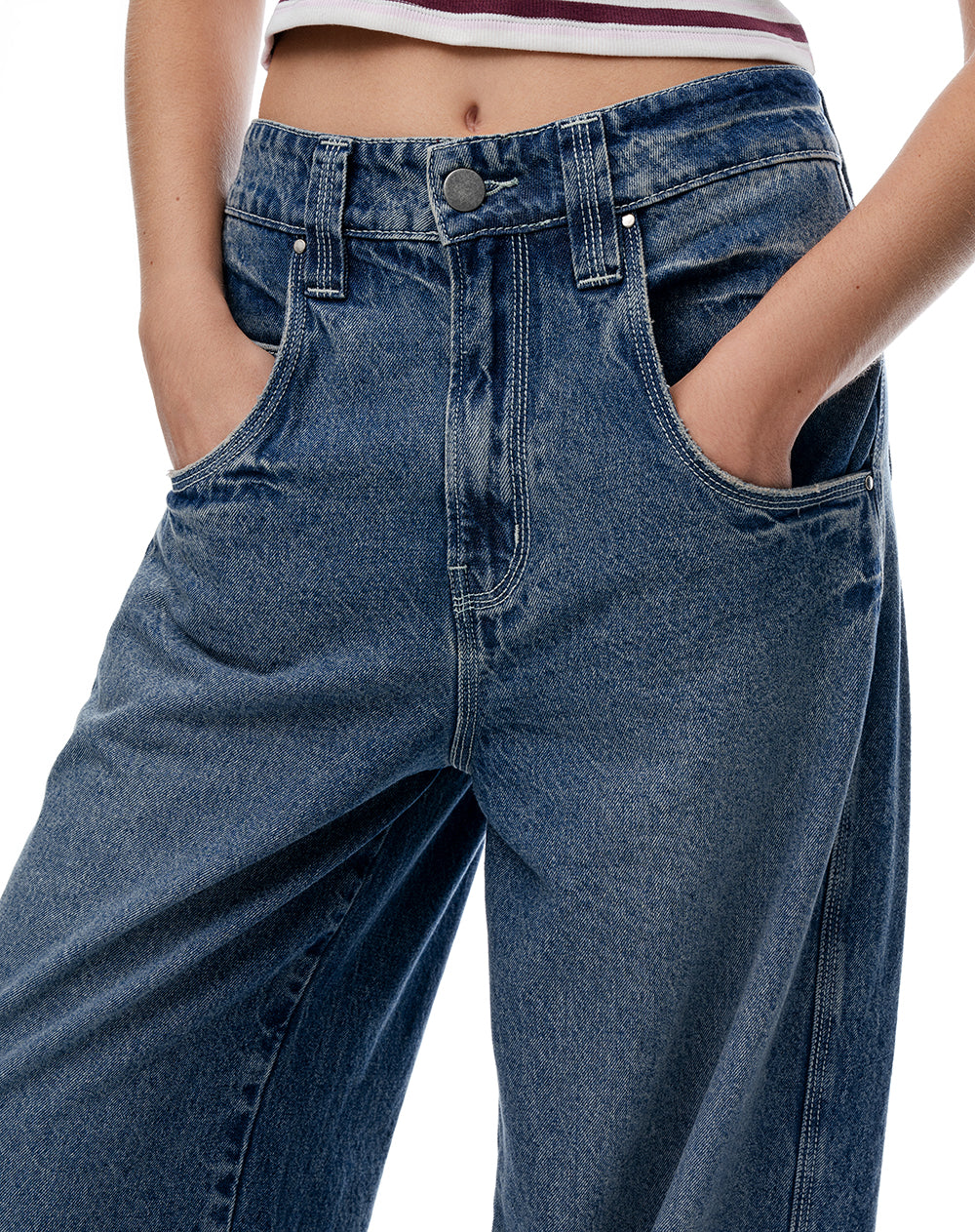 Jean loose tiro medio índigo medio mujer