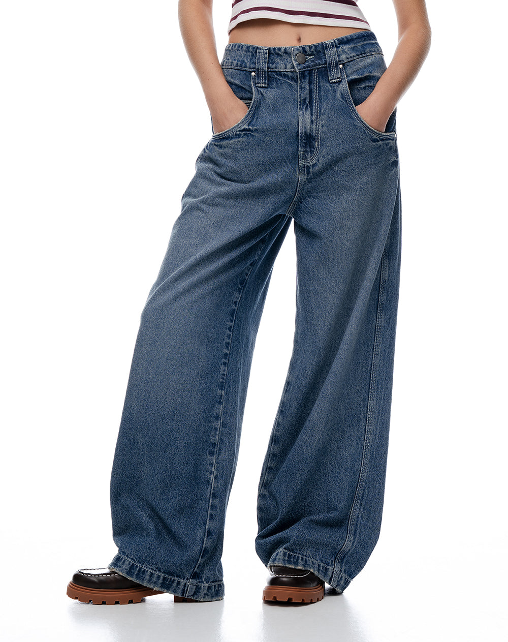 Jean loose tiro medio índigo medio mujer