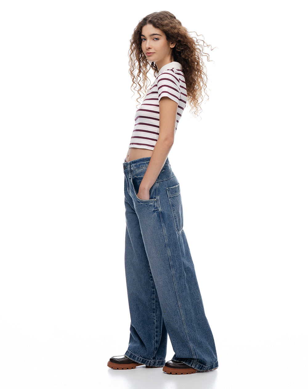 Jean loose tiro medio índigo medio mujer