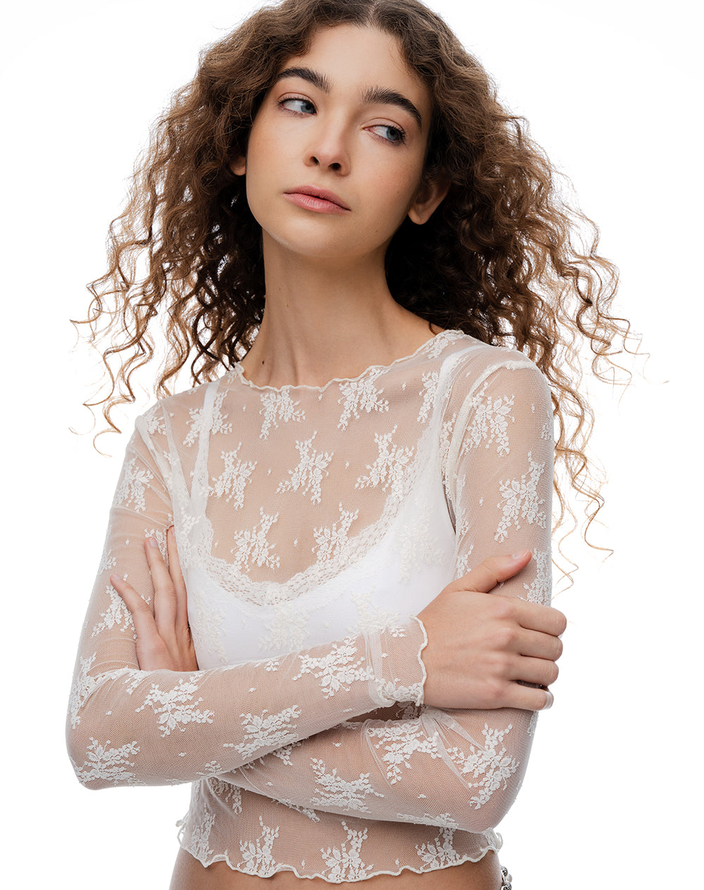 Camibuzo slim corto en encaje blanco mujer